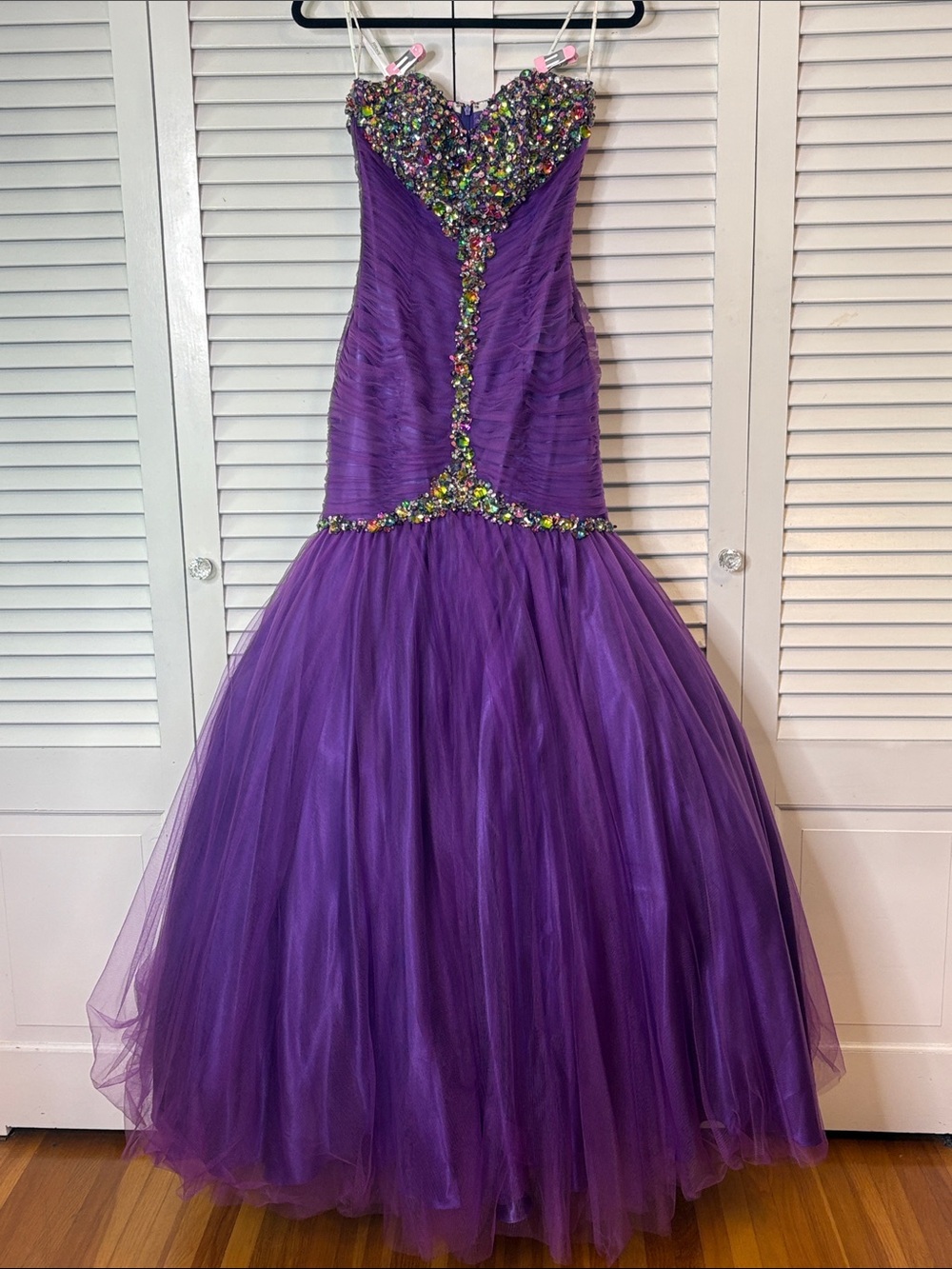 Jovani Purple Beaded Mermaid Prom Dress